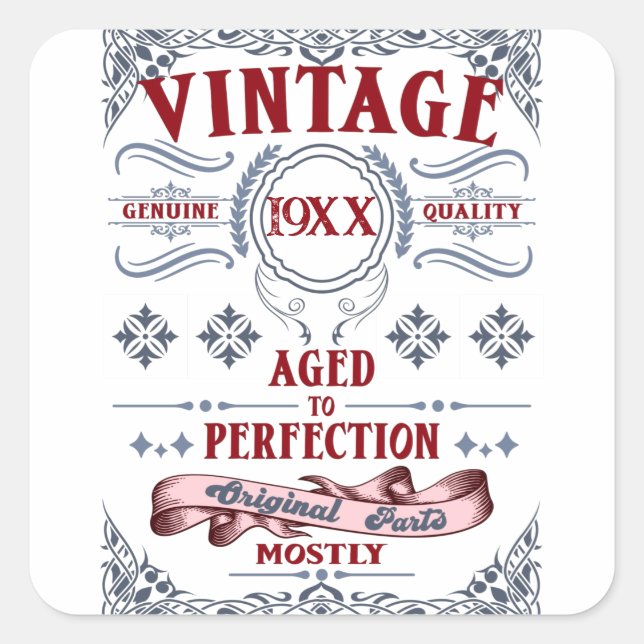 Vintage Birthday, Aged to Perfection, Retro Square Sticker (Front)