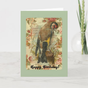 Vintage Birthday Bird With Floral Background Card
