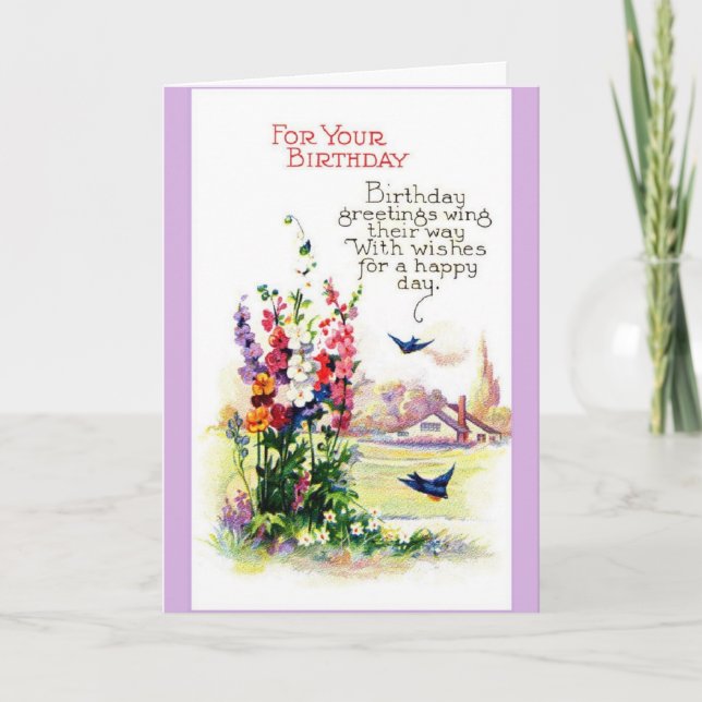 Vintage Birthday - Birds Bring Greetings, Card (Front)