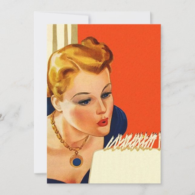 Vintage Birthday Cake Candle Blow Blank Invitation (Front)