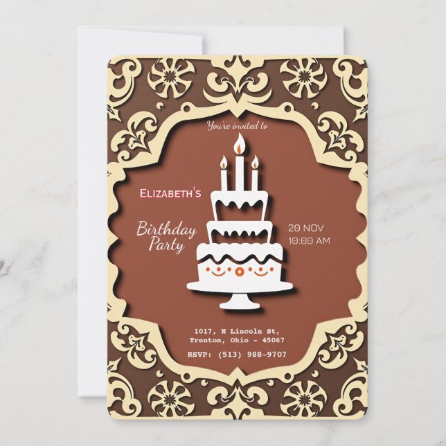 Vintage Birthday Cake Card – Classic Design (Front)