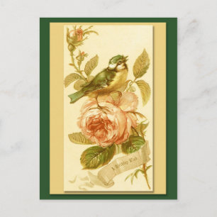 Vintage Birthday Card With Bird And Roses