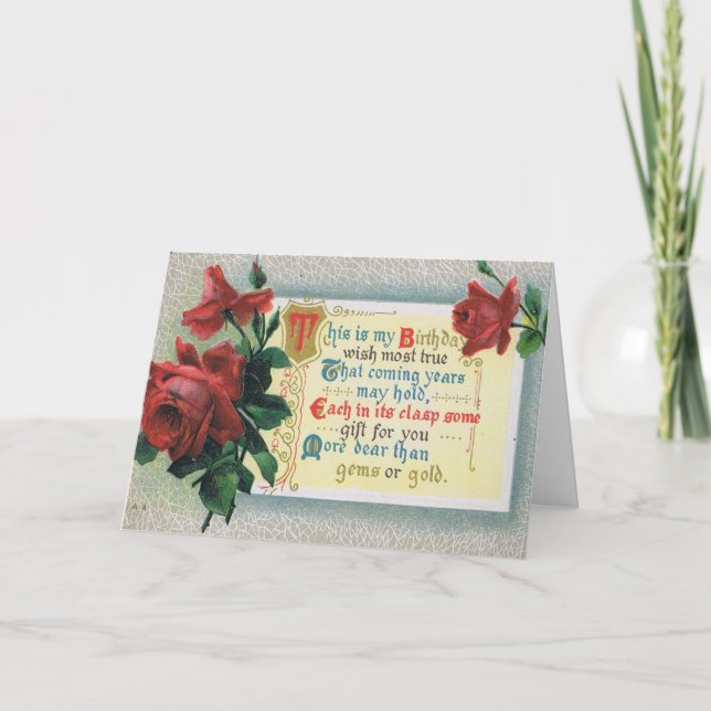 Vintage Birthday Card with Red Roses (Front)