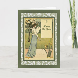 Vintage Birthday Card with Stylish Lady