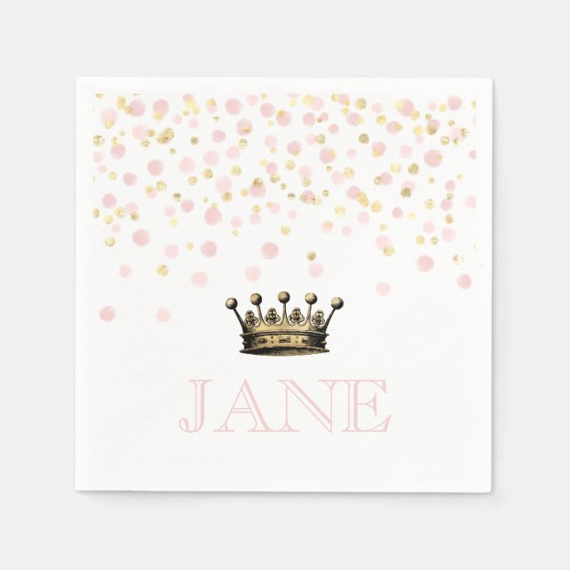 Vintage Birthday Crown Gold Pink Paper Napkin (Front)