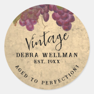 Vintage Birthday Custom Watercolor Grape Cluster  Classic Round Sticker