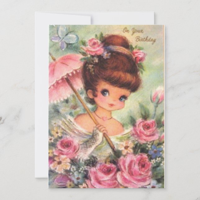 Vintage Birthday Flower Girl Holiday Card (Front)