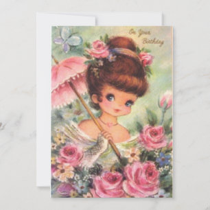 Vintage Birthday Flower Girl Holiday Card