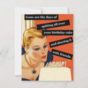 Vintage Birthday Girl Blowing Out Candles Funny Invitation