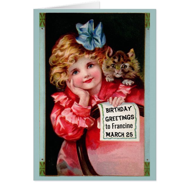 Vintage birthday girl cat all occasion card (Front)
