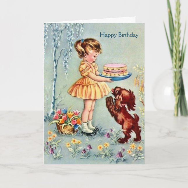 Vintage - Birthday Girl & Her Dog, Card (Front)