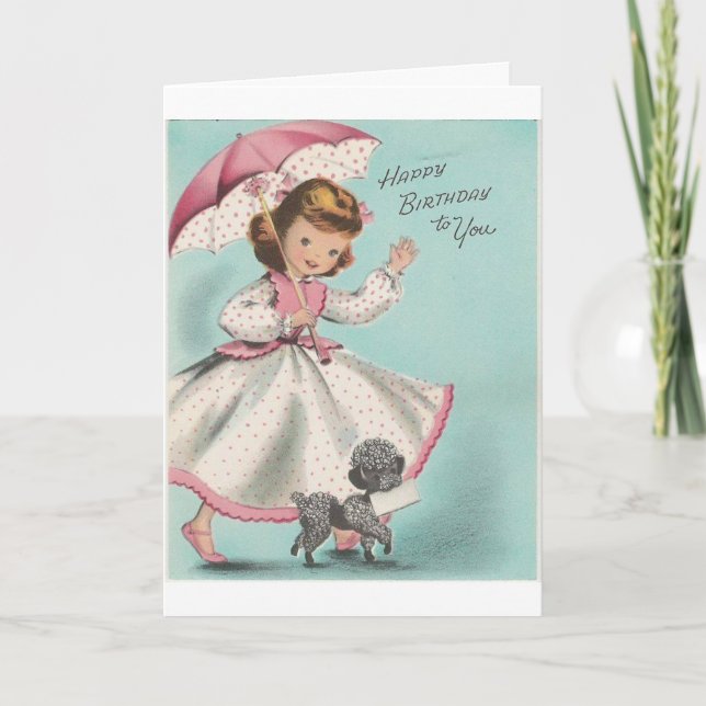 Vintage - Birthday Girl with Poodle, Card (Front)