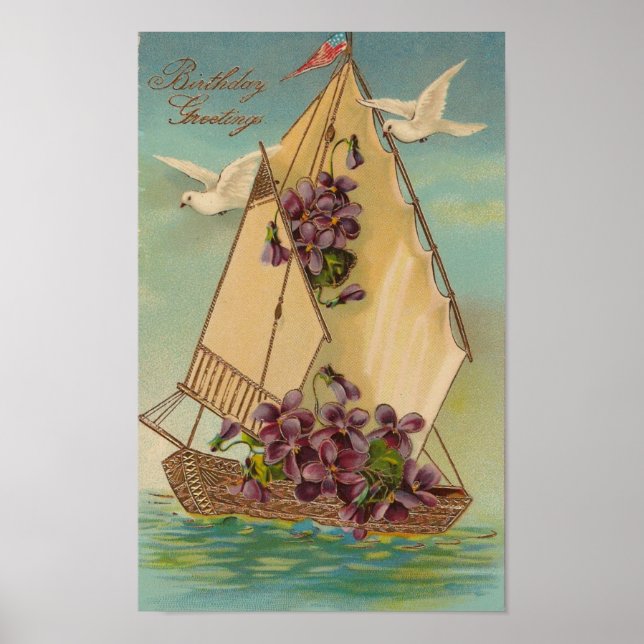 Vintage Birthday Greetings Poster (Front)