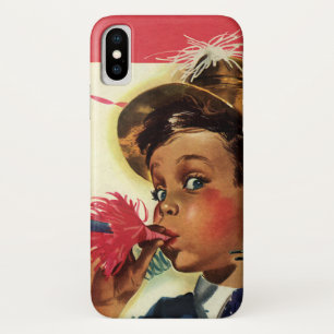 Vintage Birthday Party, Girl with Noise Maker iPhone X Case