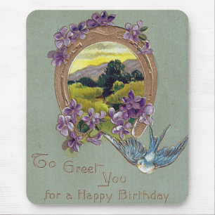 Vintage Birthday Postcard Printed In Germany Mouse Mat