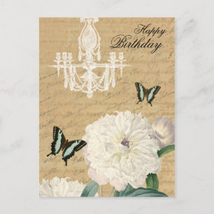 Vintage birthday postcard with chandelier