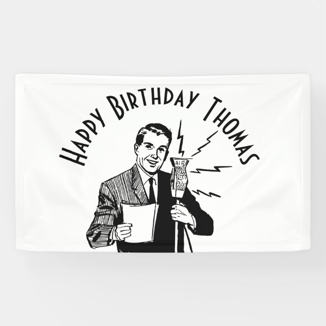 Vintage Birthday Radio Announcer Banner (Horizontal)