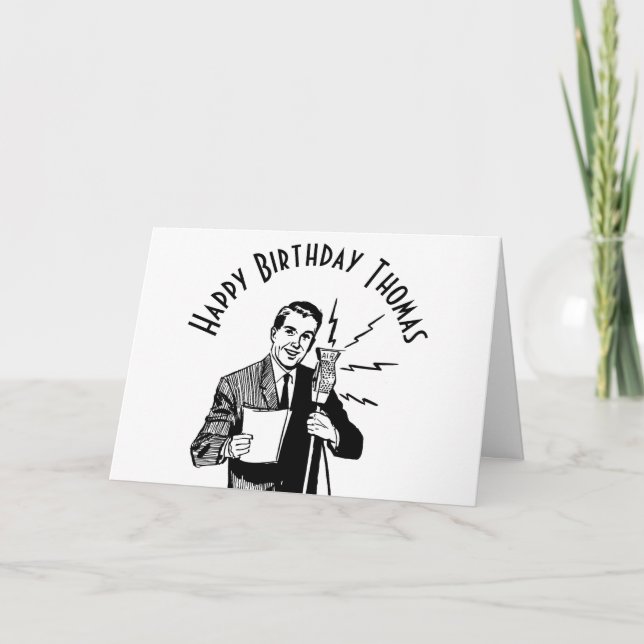Vintage Birthday Radio Announcer Card (Front)