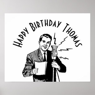 Vintage Birthday Radio Announcer Poster