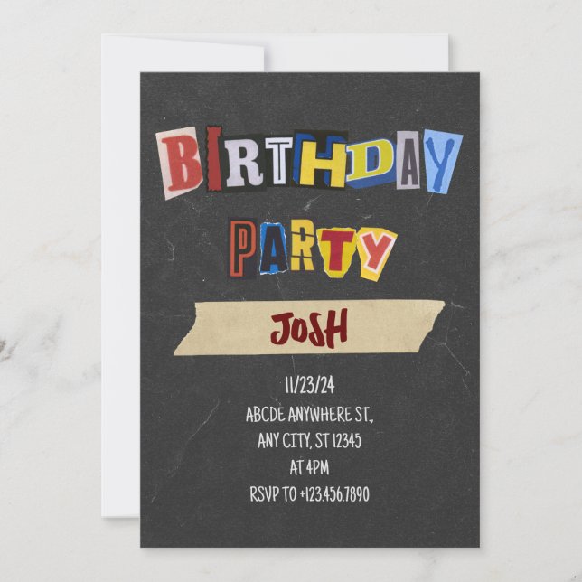 Vintage Birthday ransom letter Invitation (Front)