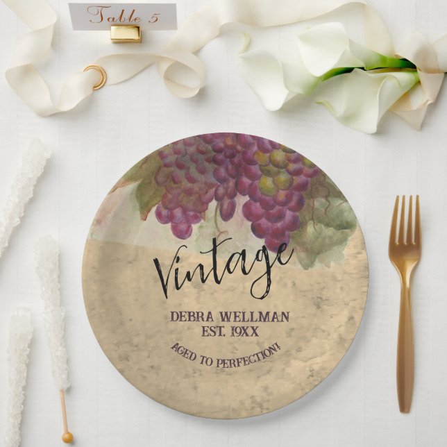 Vintage Birthday Rustic Wine Country Custom Paper Plate (Wedding)