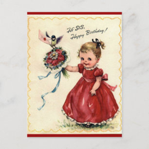 Vintage Birthday Sister postcard