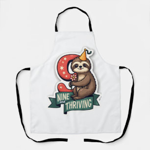 Vintage Birthday Sloth Girl Party Vector Design 2 Apron