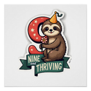 Vintage Birthday Sloth Girl Party Vector Design 2 Poster