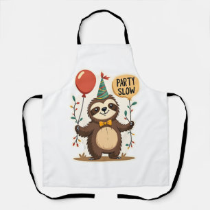 Vintage Birthday Sloth Retro Party Animal Design 2 Apron