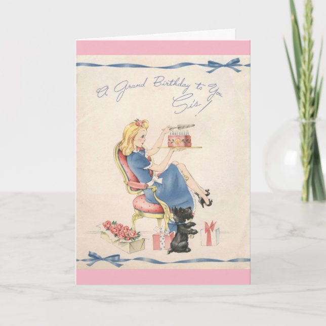 Vintage Birthday to a Sister, Card (Front)