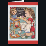 Vintage Birthday - To a Sweet Granddaughter,<br><div class="desc">A vintage birthday card image for a Granddaughter features a little girl in red dress, red shoes and a white apron with her hair in braids. Her doll sits in a high chair, and the little girl is serving the doll a piece of birthday cake with one candle in it....</div>