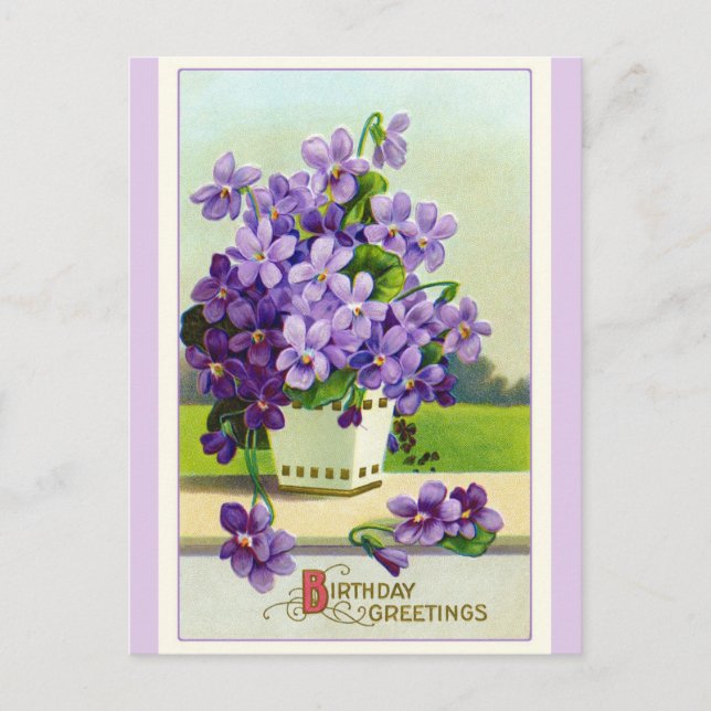 Vintage Birthday Wishes Purple Pansy Flowers Postcard (Front)