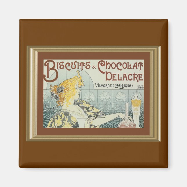 Vintage Biscuits Chocolat Delacre Ad Magnet (Front)