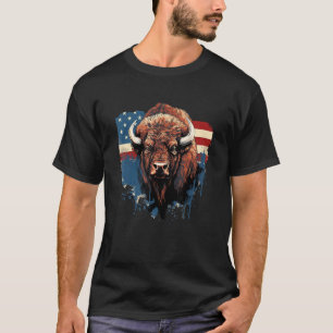 Vintage Bison American Flag Buffalo Animal Men Wom T-Shirt