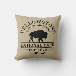 Vintage Bison Yellowstone National Park Cushion