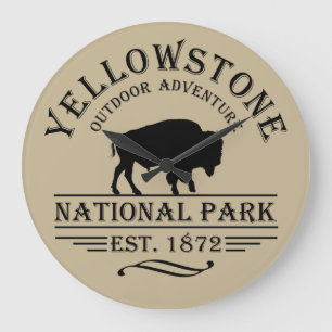 Vintage Bison Yellowstone National Park Large Clock