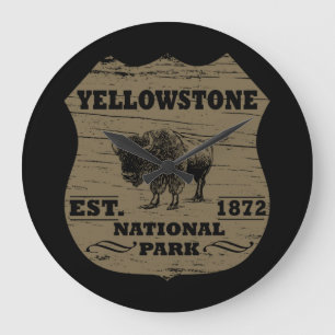 Vintage Bison Yellowstone National Park Large Clock