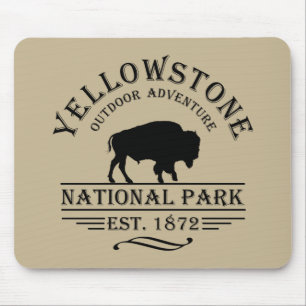Vintage Bison Yellowstone National Park Mouse Mat