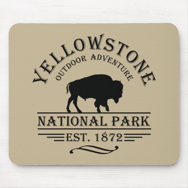Vintage Bison Yellowstone National Park Mouse Mat (Front)