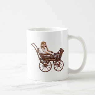 Vintage Bisque Doll in Wicker Carriage Coffee Mug