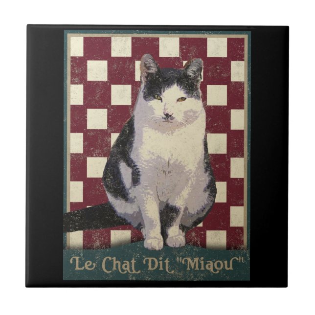 Vintage Bistro Cat Tile (Front)