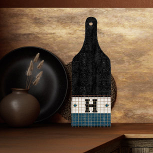 Vintage Bistro Tile Turquoise and Gold Monogram Cutting Board