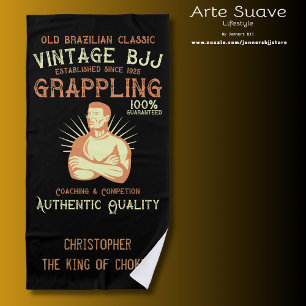 Vintage BJJ  Brazilian Jiu Jitsu  Add Your Name Beach Towel