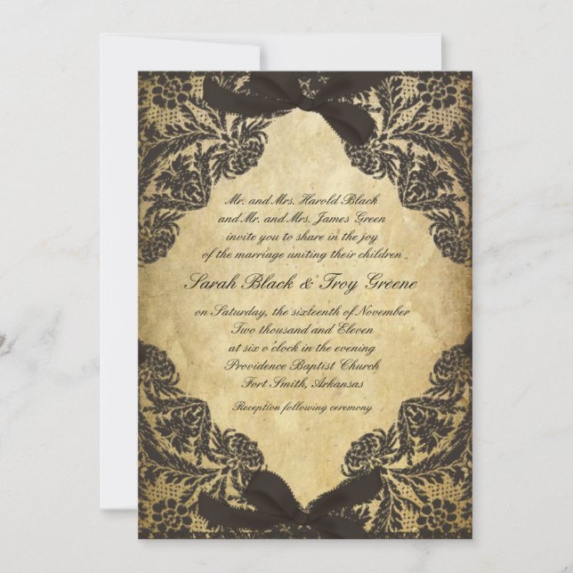 Vintage Black and Cream Lace Invitation (Front)