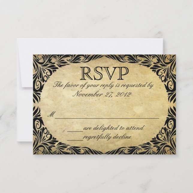 Vintage Black and Cream Wedding RSVP (Front)