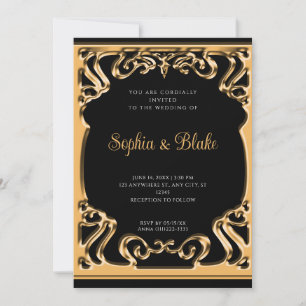 Vintage Black and Fold Elaborate Art Deco Wedding Invitation