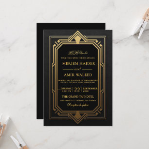 Vintage Black and gold Art Deco Islamic weeding Invitation