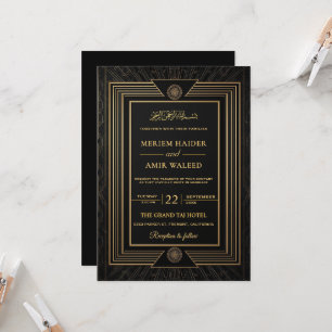 Vintage Black and Gold Art Deco Islamic weeding Invitation