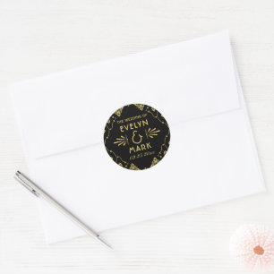 Vintage Black and Gold Art Deco Wedding Classic Round Sticker