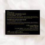 Vintage Black and Gold Art Deco Wedding Enclosure Card<br><div class="desc">Elegant and glamourous art deco wedding information card inspired by ornate vintage Gatsby style and the roaring 20s. Design features a black and gold colour scheme and custom text that can be personalised for your specific needs. This version includes directions information with addresses to the ceremony and reception locations, accommodations...</div>
